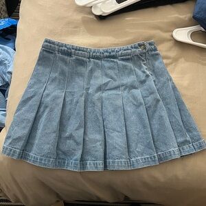 Forever 21 Light Blue Pleated Denim Mini Skirt, Y2K, vintage tennis skirt